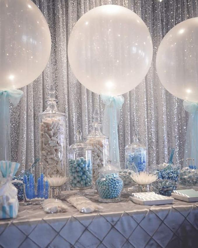 Silver Sequin Backdrop Curtains-4 Panels 2FTx8FT Silver Backdrop - Image 7
