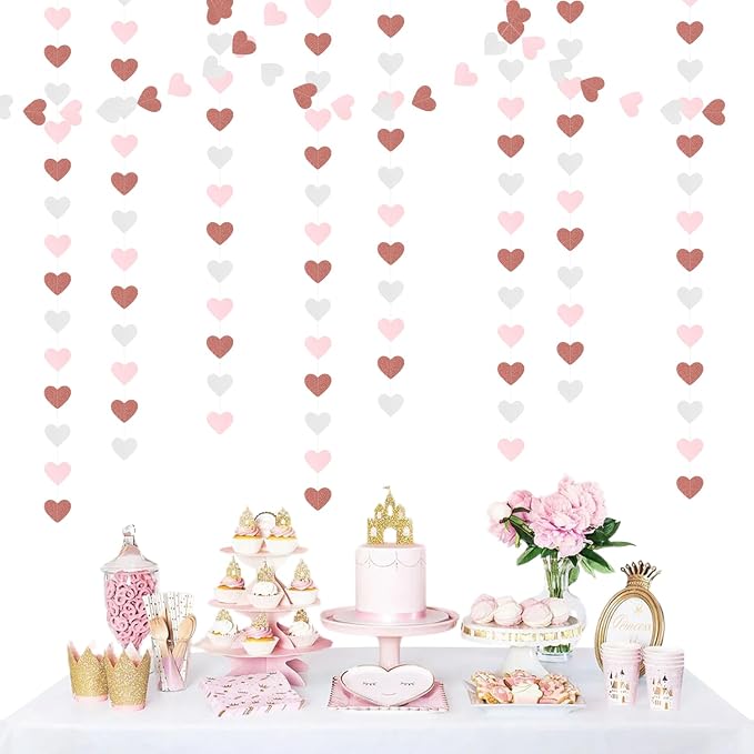Pink-White Rose-Gold Valentines Party-Decorations Heart-Garland - 52ft - Image 5