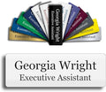 Custom Engraved Name Tag 1" x 3" Personalized Badge Magnetic or Pin Backing Made in The USA by Gem Awards (White w/Black Text)