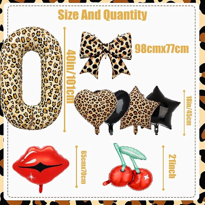 Leopard Print Bow Balloons Birthday Decorations 40Inch Cheetah Number 0 Foil - Image 2
