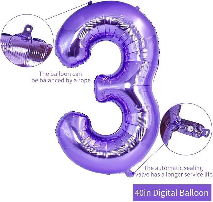 TONIFUL 40 Inch Purple Large Numbers Balloon 0-9 Birthday Party Decor, Foil - Image 2