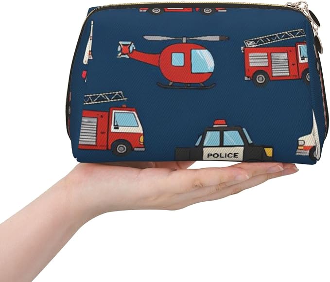 Navy Blue Transportation Leather Makeup Bag Cosmetic Pouch Portable Travel - Image 3