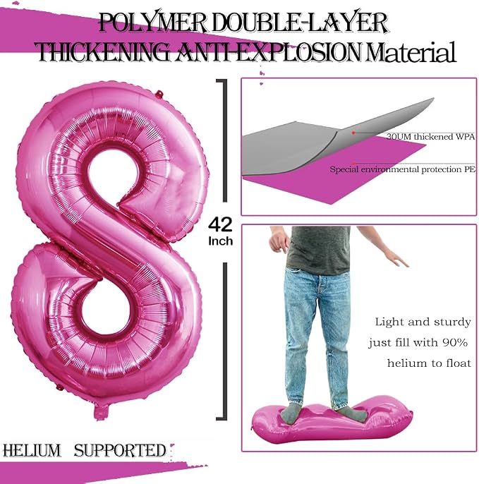 Hot Pink Foil Balloons Number 8, Huge Number Balloons - Image 4