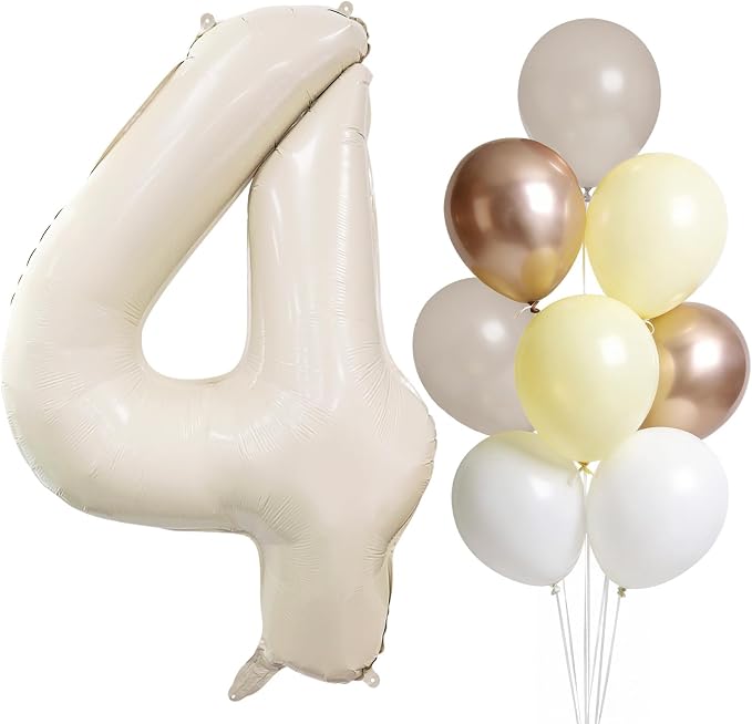 Cream Number 4 Balloon 40 Inch Beige Nude Number 4 Balloon by LEBERY