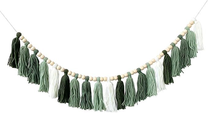 Green Classroom Decor Tassel Garland, Boho Wall Decor by Unknown