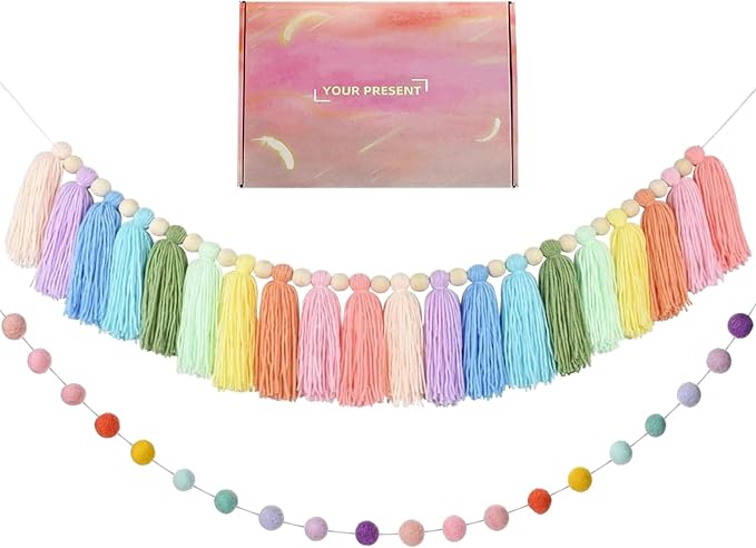 2pcs Boho Tassel Garland, Pom Pom Tassel, 6.5 Feet Long 20 Balls Ball Garland by Unknown