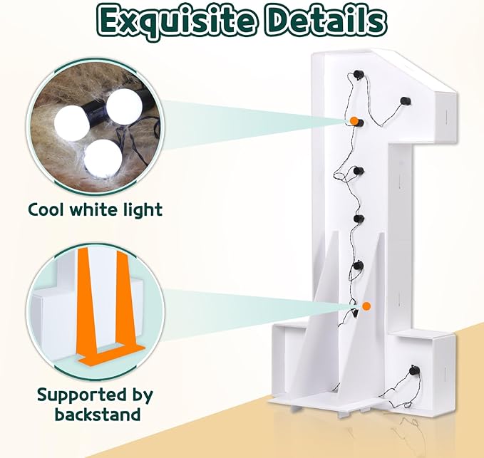 Marquee Numbers 3 Feet Tall Big Light Up Numbers 21st Birthday Decorations Women Men White Anniversary Party Decor Large Cardboard Prop Backdrop Sign 21