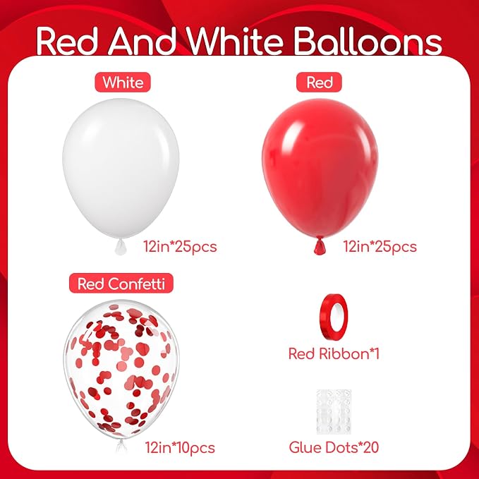 60pcs Red and White Balloons 12inch - Image 2