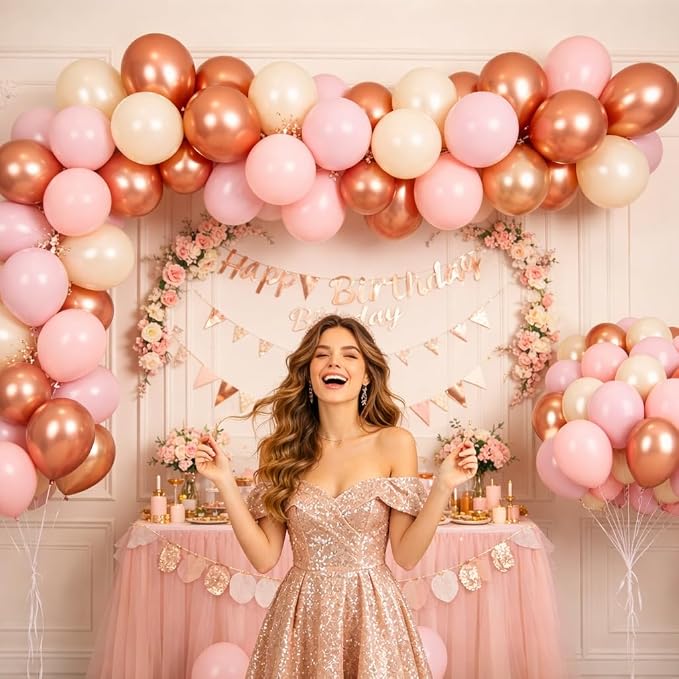 Dusty Pink Balloons, Blush Pink Metallic Rose Gold Double Stuffed Pearl White - Image 7
