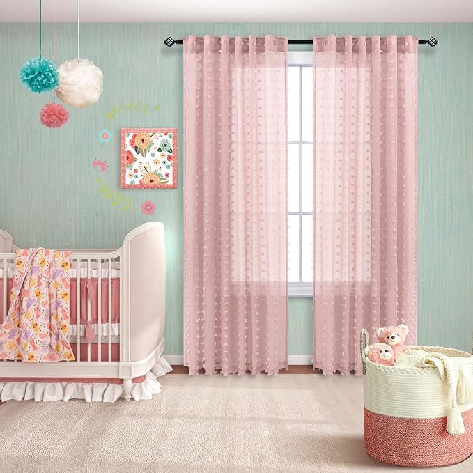 KOUFALL Blush Pink Nursery Curtains Girl Room, Vintage Pale Mauve Rose Dusty - Image 4