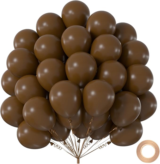 50pcs Matte Brown Balloons 12 Inch, Premium Dark Coffee Thick Latex Party by Q%26High+Life