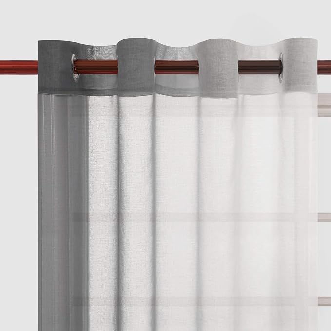DWCN Grey Faux Linen Ombre Sheer Curtains - Image 3