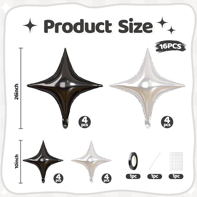 Black Silver Star Balloons, 26 Inch and 10 Inch Silver Stars Shaped Balloon - Image 2