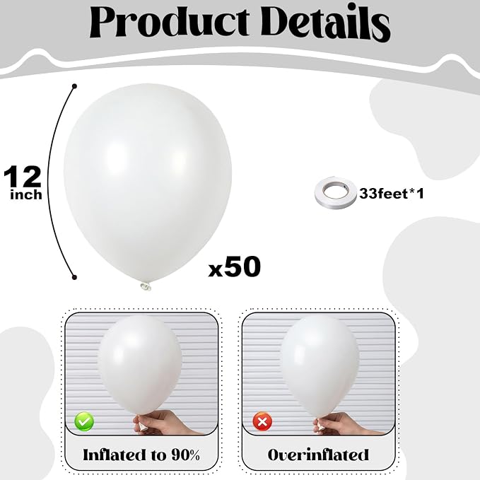 White Balloons 50Pack 12 Inch White Latex Party Balloons - Image 3