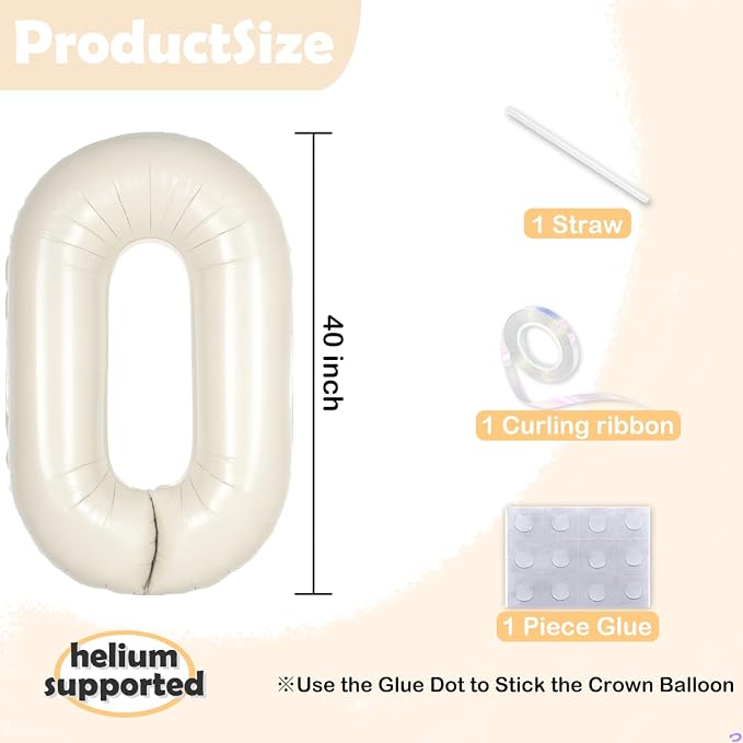 Cream White Number 10 Balloon for First Birthday Decorations, 40 inch Huge - Image 2