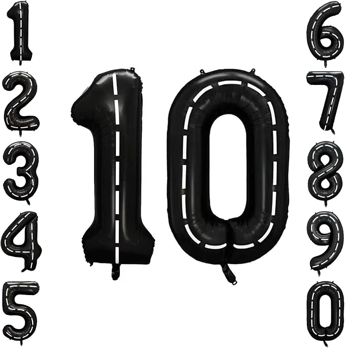 Black and White Stripes Number 10 Balloon 40 Inch, Track Digit Decor | by Unknown
