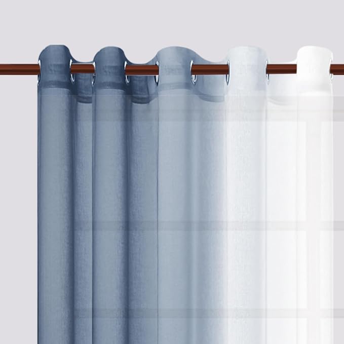 DWCN Blue Ombre Faux Linen Sheer Curtains - Image 7