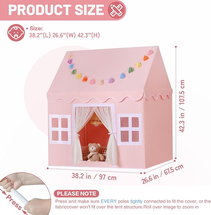Kids Play Tent Indoor: with Mat, Tassel Garland - Image 2