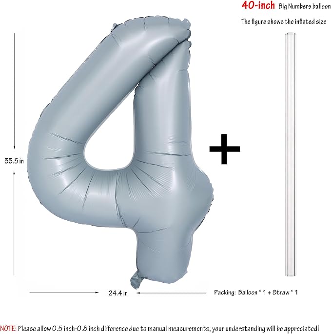40 In Matte Gray Number 4 Balloons Helium Foil Mylar Balloon Digit 4 | - Image 2
