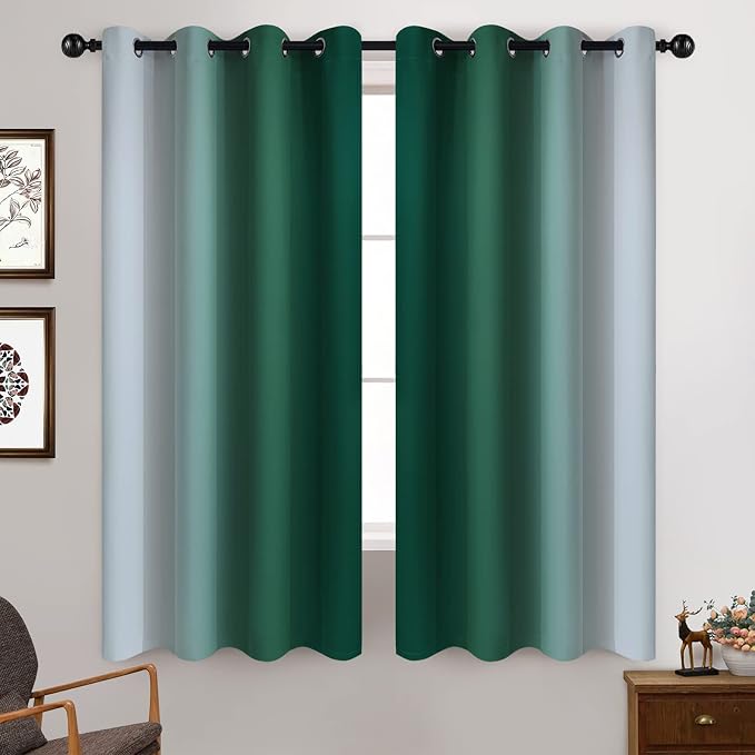 Yakamok Ombre Curtains Dark Green and Greyish White - Image 2