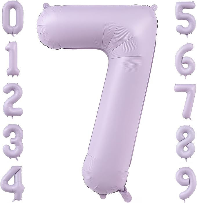 Pastel Purple 7 Number Balloons, 40 Inch Light Purple 7 Balloons Large Helium by BBPOOL