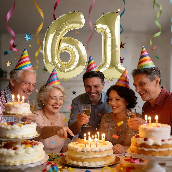 40 Inch Number 61 Balloons for 61st Birthday Party Decorations, 0-100 Champagne - Image 2