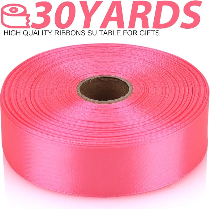 7/8 Inch 30 Yards Pink Satin Craft Ribbon-Single Face Polyester Ribbon - Image 2
