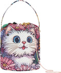 Cute Chrysanthemum Cats Butterflies Yarn Bag Small Crochet Bag Drawstring Yarn by Tatenale