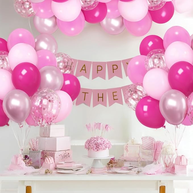 Zesliwy Hot Pink Balloons Set, Party Decor | Pastel Light Pink Metallic Pink - Image 3