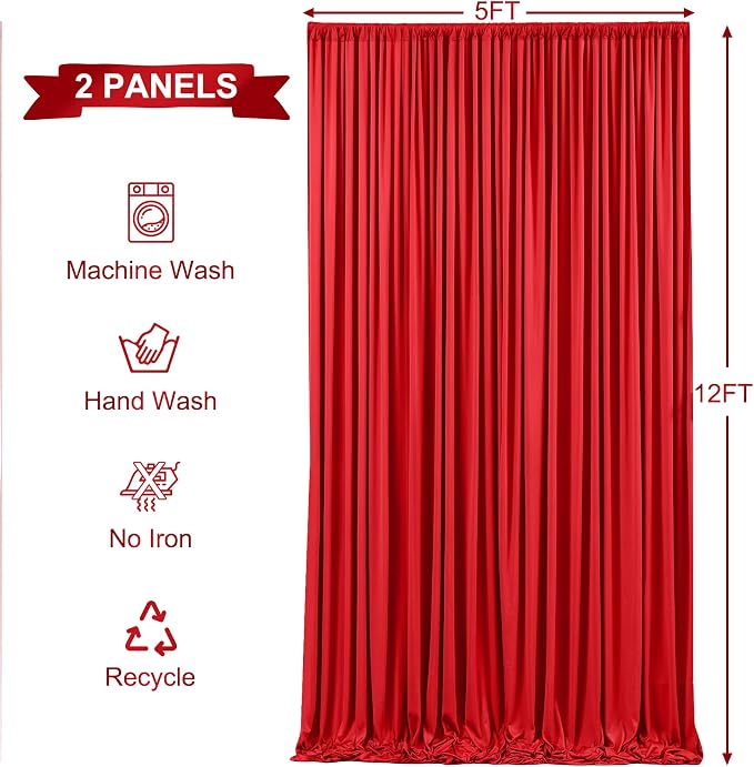 10x12 Red Backdrop Curtains for Wedding Party Wrinkle Free Backdrops Curtain - Image 6