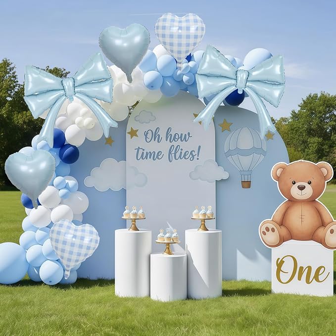 Pastel Blue Bow Balloons & Checkered Heart Foil Balloon Set, Coquette Birthday - Image 7