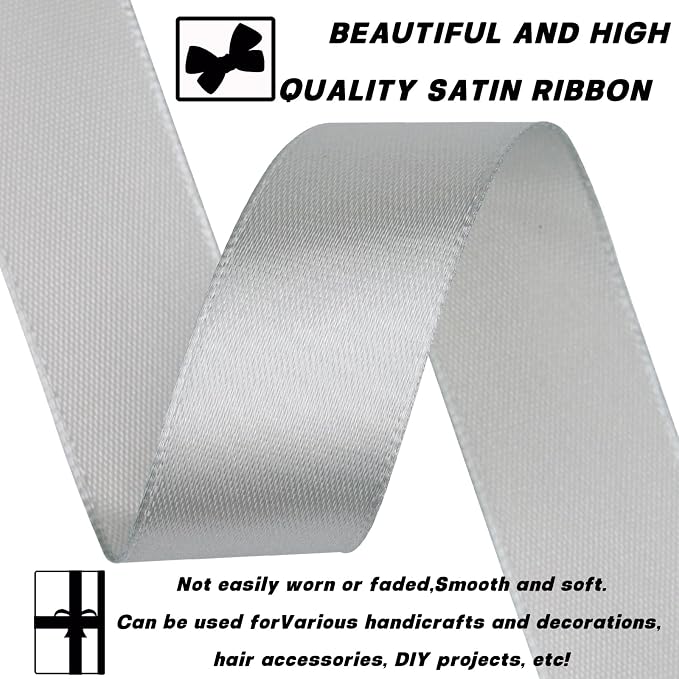 7/8 Inch 60 Yards Silver Satin Craft Ribbon-Single Face Polyester Ribbon - Image 3