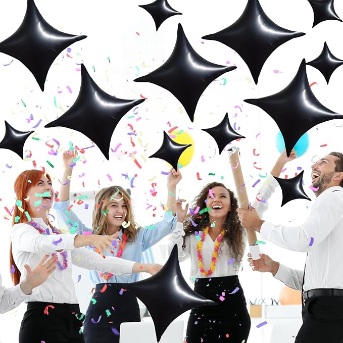 TONIFUL 30 Pcs Four Pointed Star Balloon 26In & 10In Black Foil Balloon | - Image 5