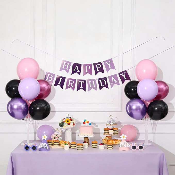Pink and Purple Black Balloons Table Centerpieces Stand Kit - Image 2