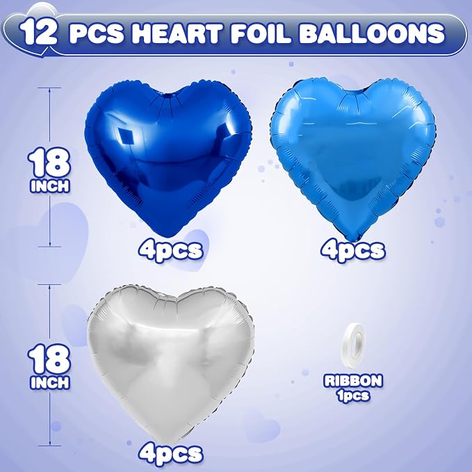 Blue Silver Heart Balloons, 18Inch Blue Silver Helium Balloon - Image 2