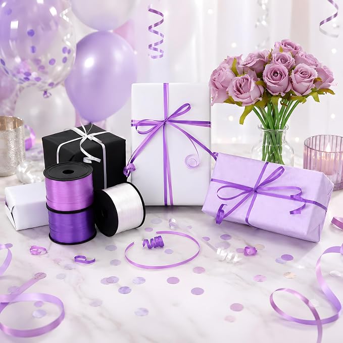 BEISHIDA 3 Pack 100 Yard Matte Purple White Curling Crimped Ribbon Balloon - Image 4