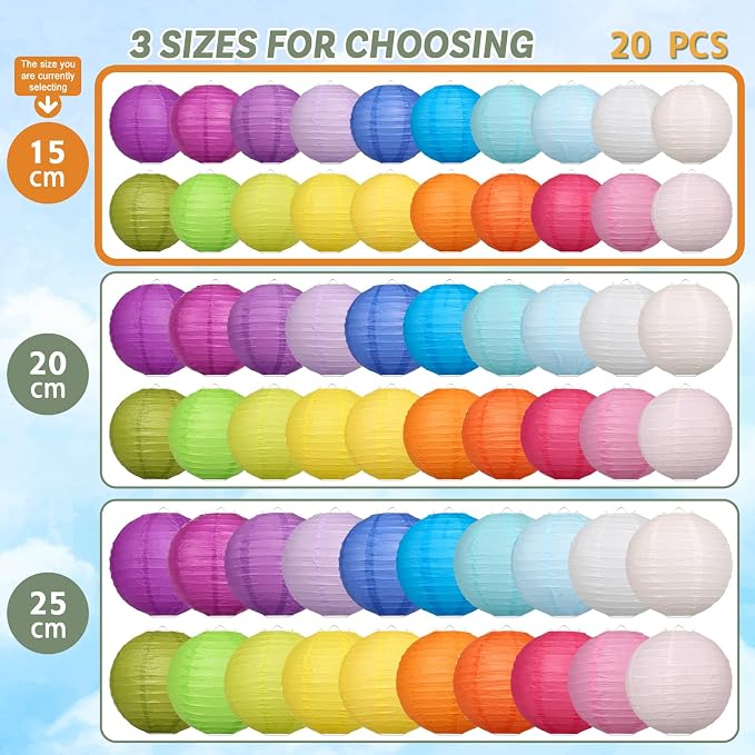LIHAO 20PCS Multi-Color Paper Lanterns, 6 Inch | Decorative Hanging Chinese - Image 2