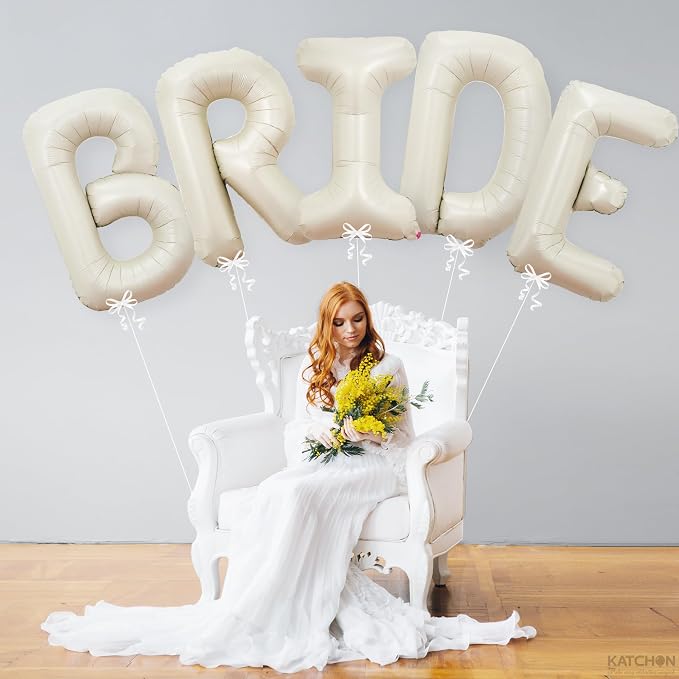 KatchOn white Bride Balloons Beige 40 Inch, Bachelorette Party Decorations | - Image 4