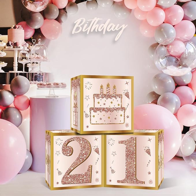 Guiruiy 3Pcs 21st Birthday Decorations Balloon Gift Boxes - Image 4