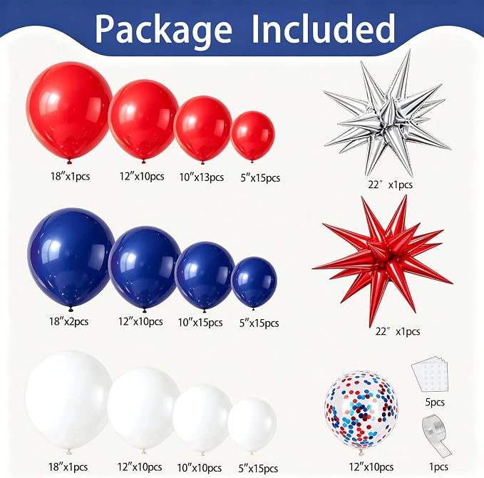Red White and Blue Balloon Arch Kit, Party Decor | Red White Blue Balloons - Image 2