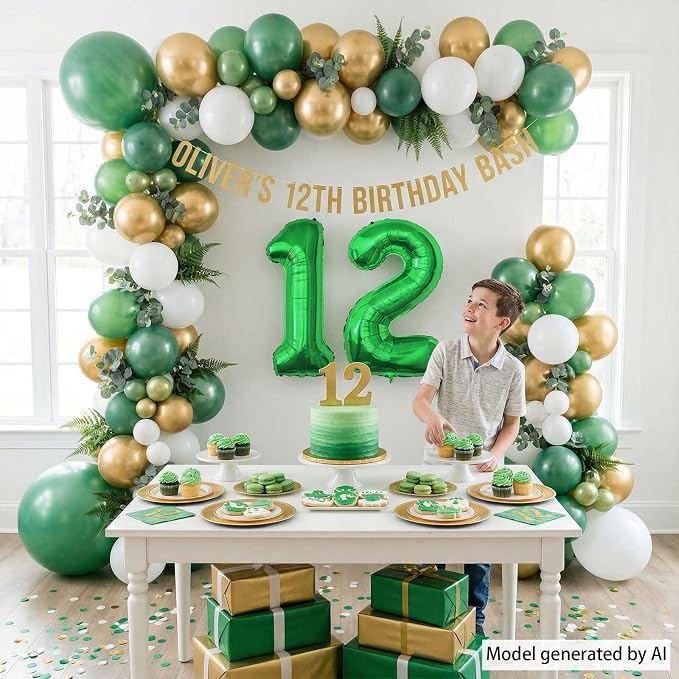 Green Number 12 Balloon 40 Inch, Glossy Foil Duo - Image 2