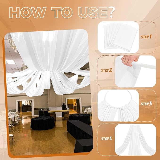 6 Panels White Ceiling Drapes for Wedding 5ftx10ft Arch Draping Fabric Cheesecloth Sheer Curtain Romantic Decorations for Party Banquet Ceremony Stage