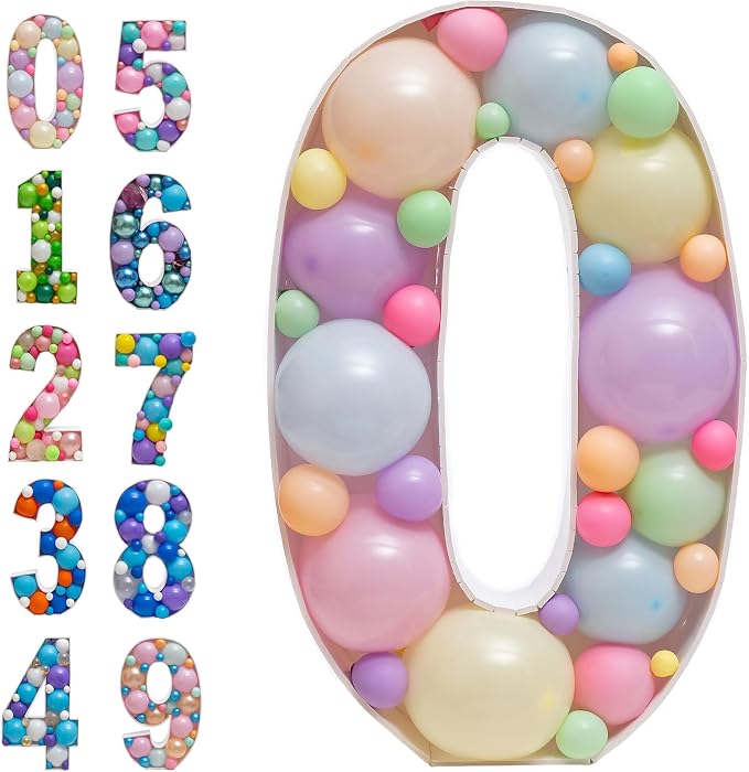 Mosaic Balloons Frame Numbers 0 Pre-Cut Large Foam Board Sign Cut-out by JoyBoxDesign