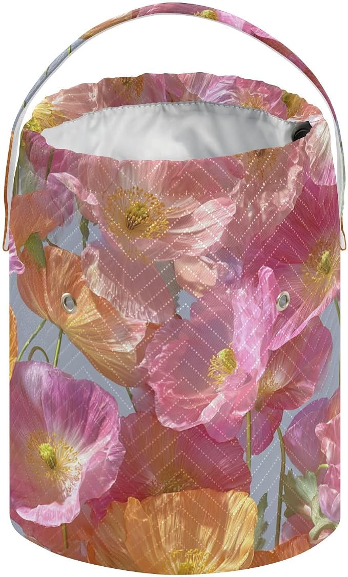 Pink Poppy Yarn Bag Small Crochet Bag Drawstring Yarn Storage Organizer - Image 2