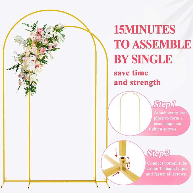Wedding Arch Backdrop Stand 7.2FT, 6.6FT Gold Metal Arch Stand Set | Metal Arch - Image 6