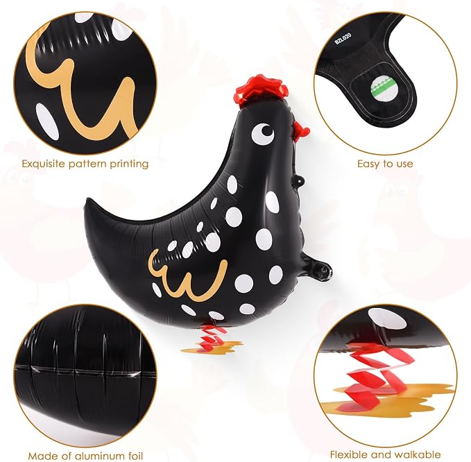 6 PCS Walking Chicken Balloons, Aluminum Foil Chicken Party Decorations White - Image 5