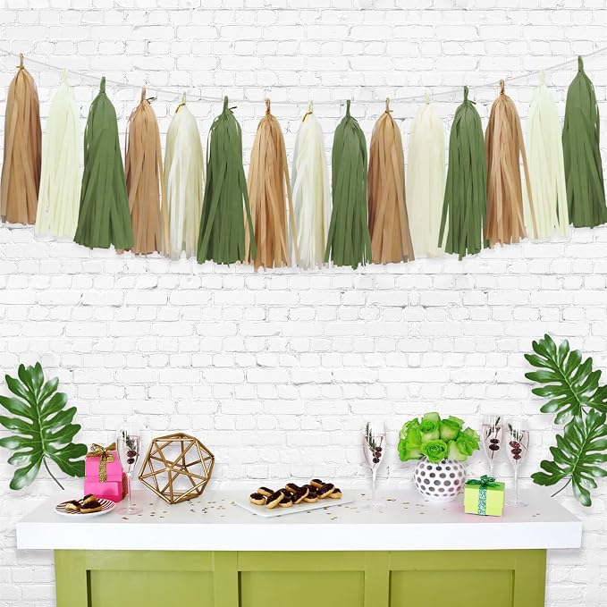 Sage Green Tassel Garland for Woodland Baby Shower Decorations Retro Green - Image 2