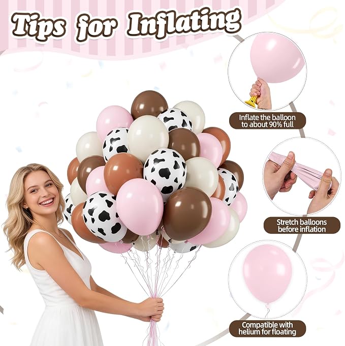 FunHot Pink Cow Balloons, Cowgirl Balloons, 12 Inch Ivory Cow Printed Helium - Image 3