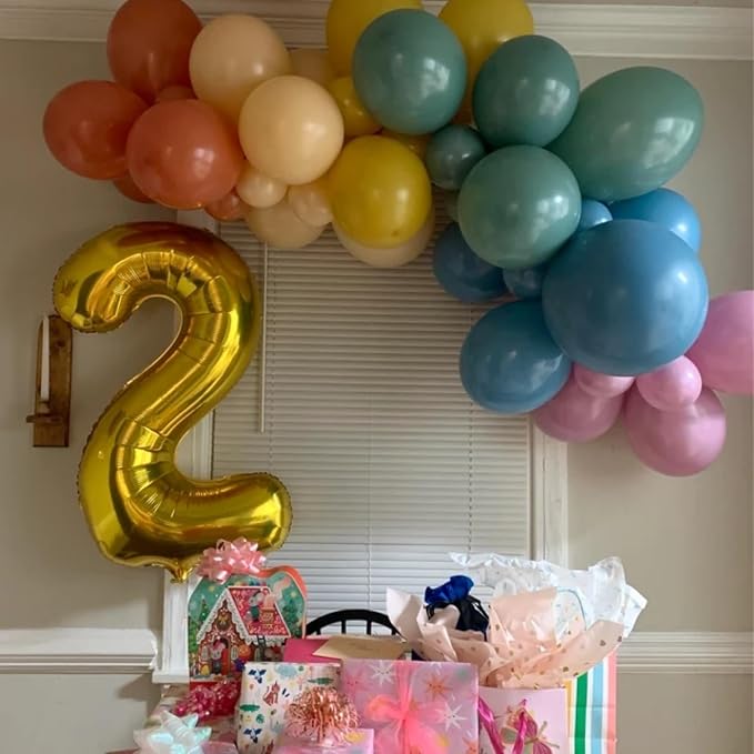 60pcs Boho Rainbow Balloons Assorted Colors Dusty Slate Blue Blush Pink Mustard - Image 6