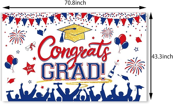 Blue Red Congrats Grad Class of 2026 Banner Backdrop Photography Background - Image 2